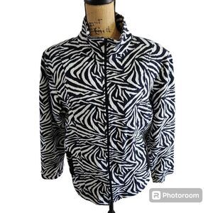 Rafael Sport Zebra Mock Turtleneck Zippered Jacket Womens SZ XL Mature Winter